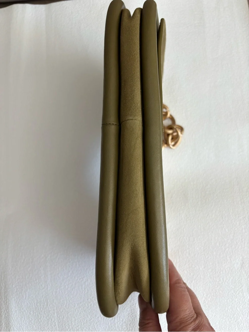 cult gaia Olive Suede Shoulder Bag with Gold Chain